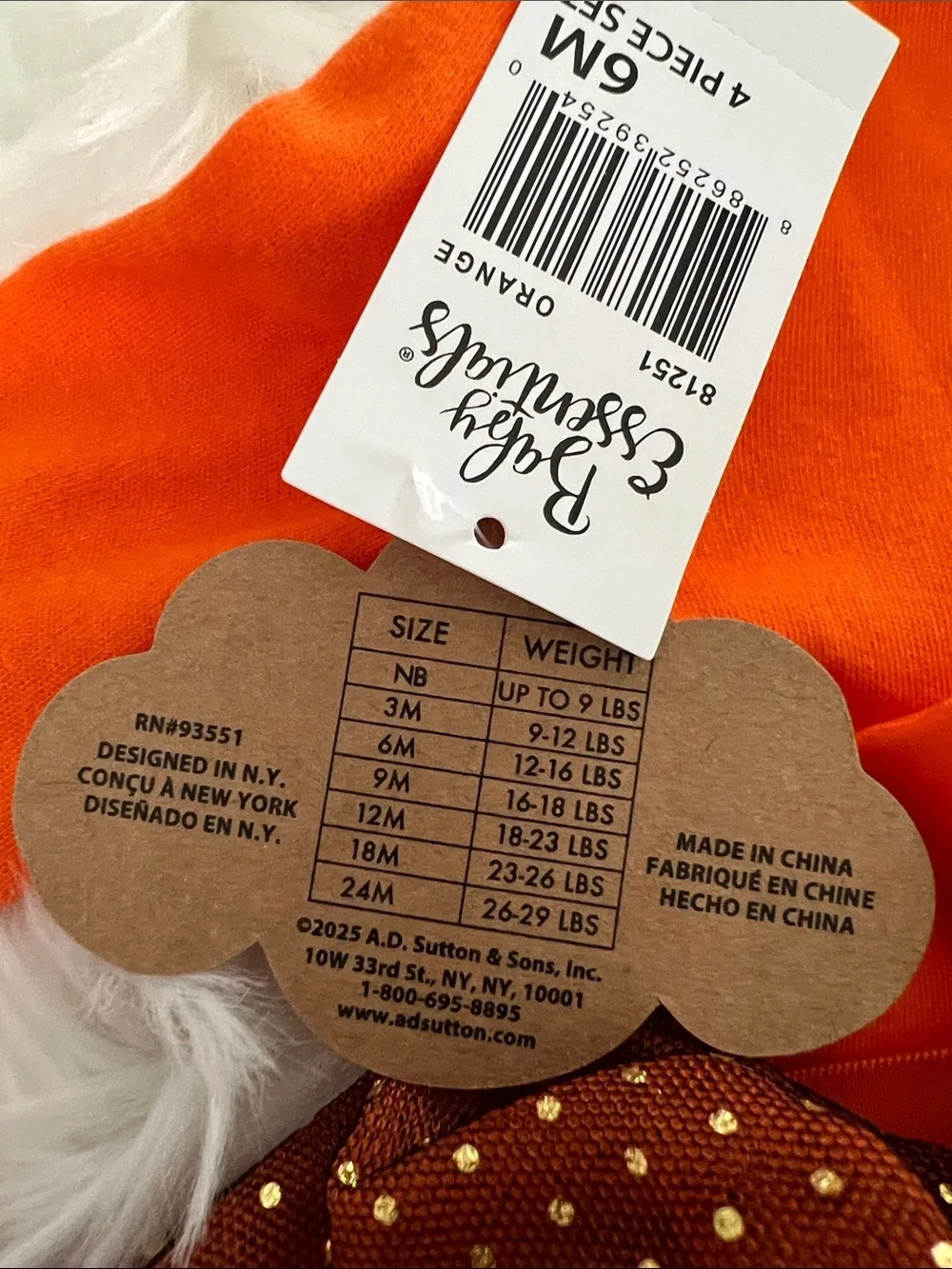 Orange 4 PC  Pumpkin Jack-O'-Lantern Costume 6 Months